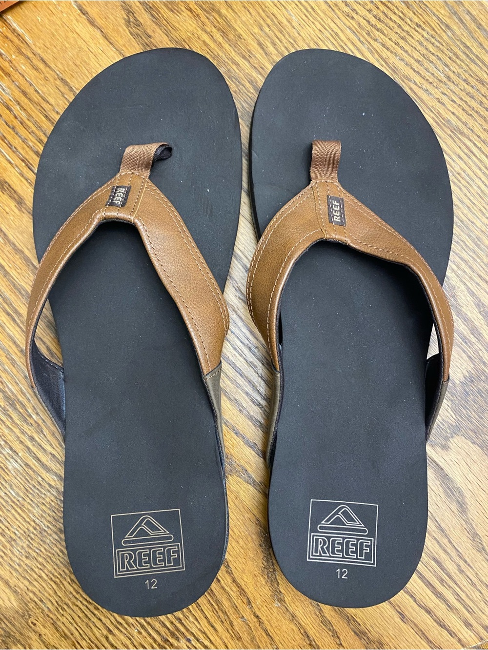 Reef Newport Men’s Brown and Black Leather Flip Flops - Cushioned Beach Sandals